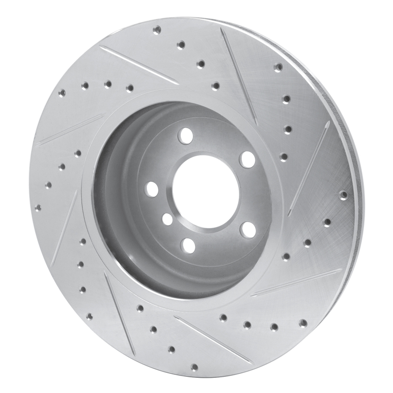 BMW 535D xDrive Brake Rotor (1) - Front Left - R1 Concepts - Drilled & Slotted - Silver - `11-`19